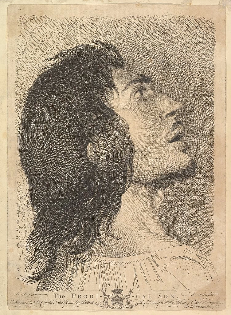 Testa di profilo del figliol prodigo